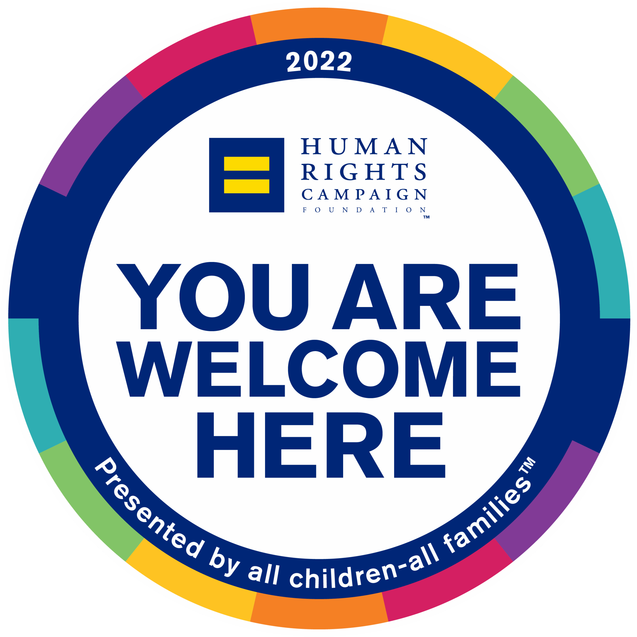 2022 Human Rights Campaign Foundation sticker with "You Are Welcome Here" text