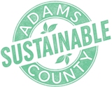 Adams County Sustainable logo with green circular design and leaf accents