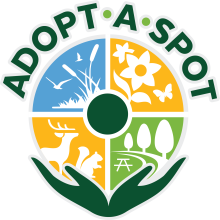 Adopt-a-Spot logo with nature symbols and green hands holding a circle