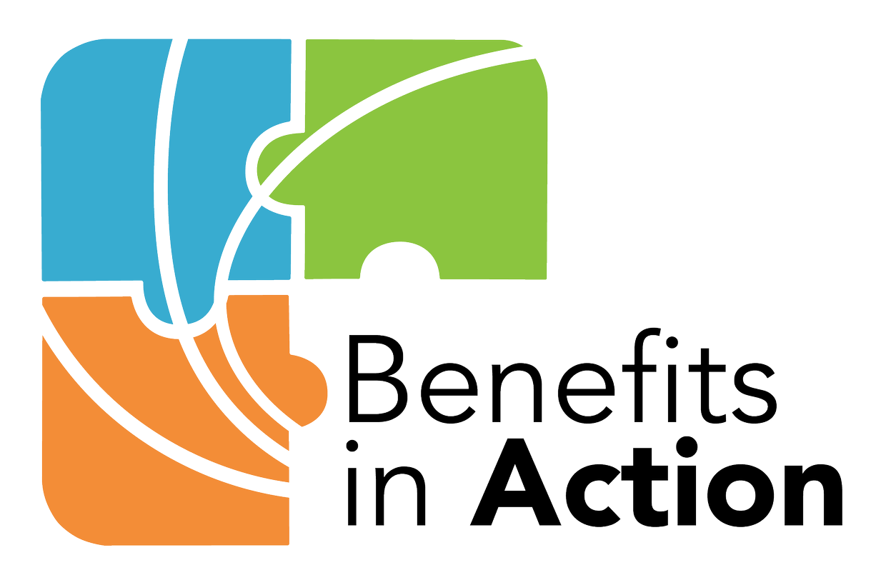 Benefits-in-Action logo, colorful puzzle pieces with white curves.