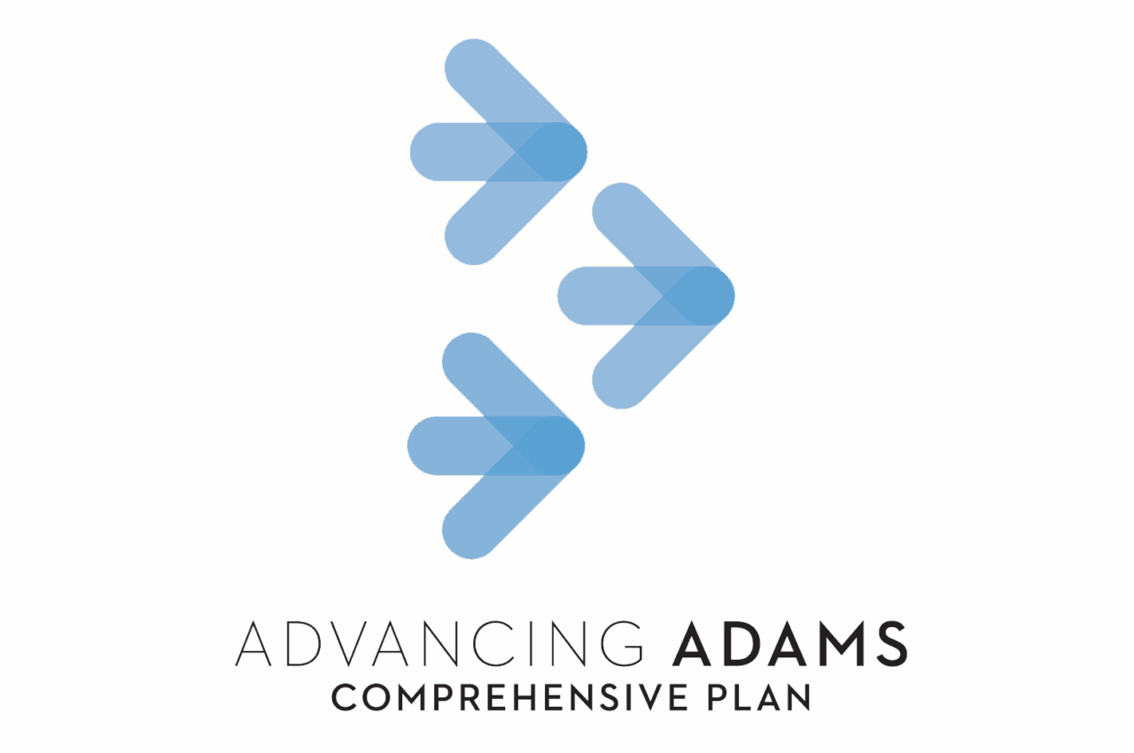Advancing Adams logo with blue arrows and text "Comprehensive Plan"