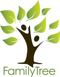 FamilyTree logo; stylized tree resembling two people with green leaves.