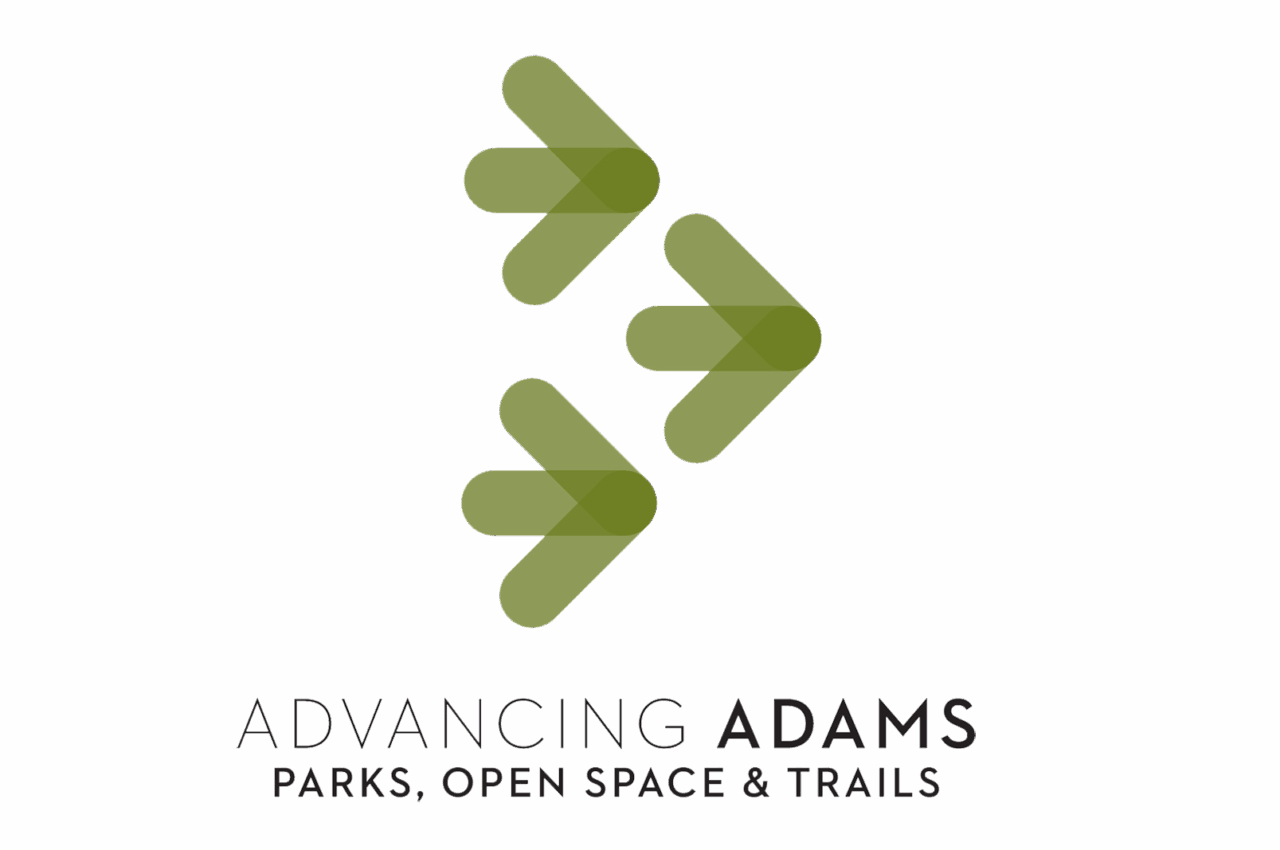 Advancing Adams logo with three green arrows and text "Parks, Open Space & Trails"