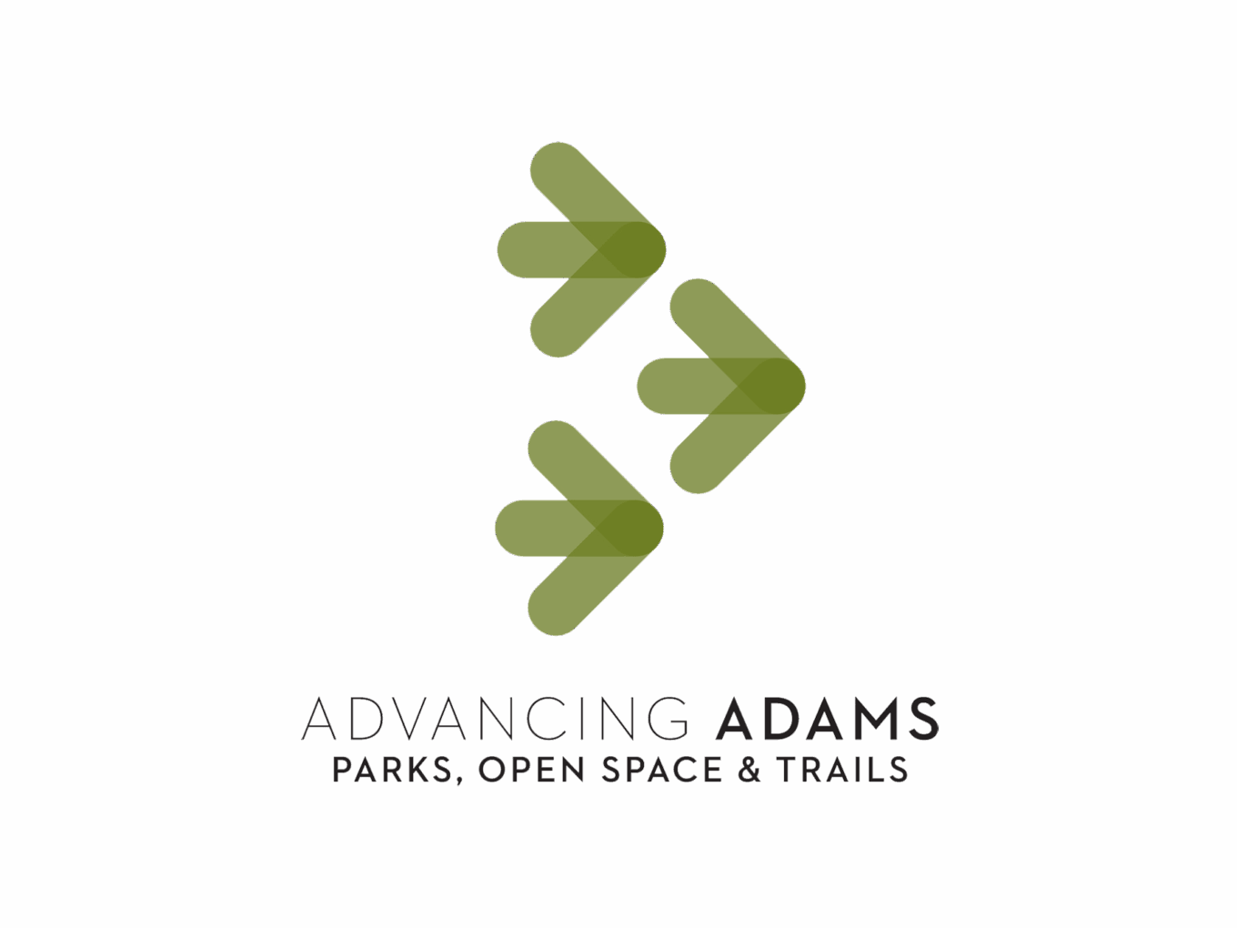 Advancing Adams logo with three green arrows and text "Parks, Open Space & Trails"