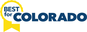 Best for Colorado logo with yellow ribbon and bold blue text