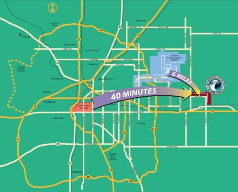 Map showing a route from downtown to a location 6 miles away, taking 40 minutes.