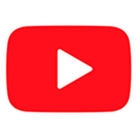YouTube logo, red rectangle with white play button