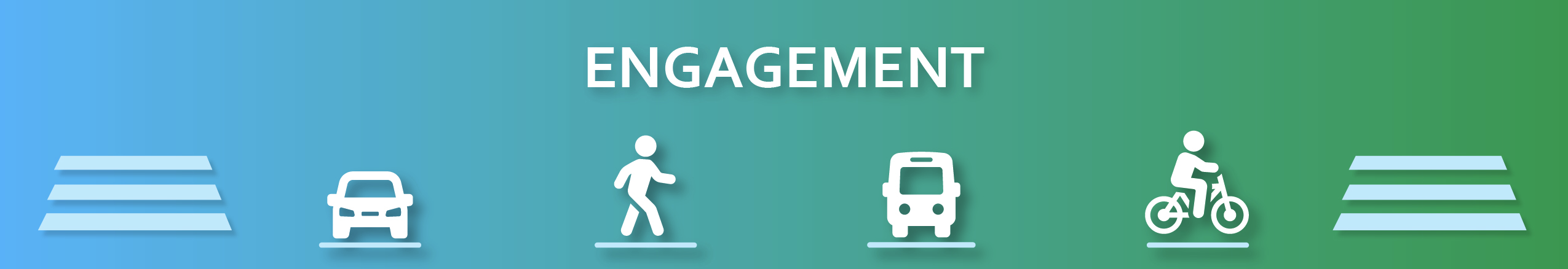 Icons of car, pedestrian, bus, cyclist under "ENGAGEMENT" on gradient background
