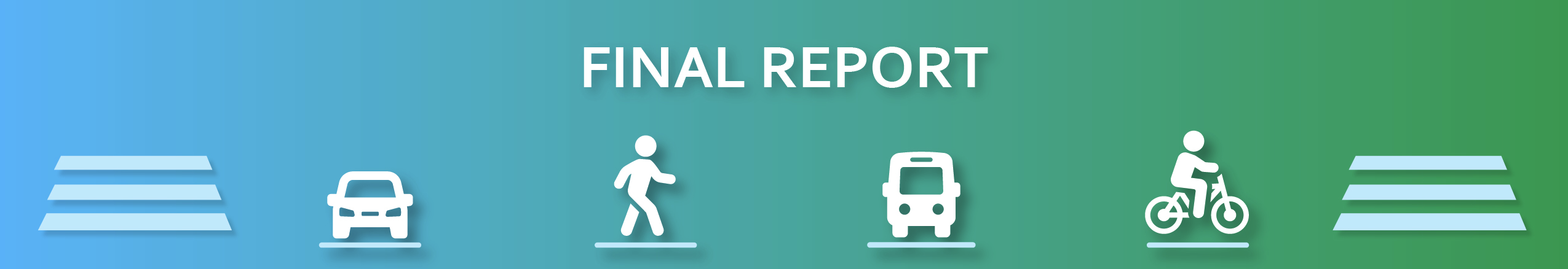 Final report banner with icons: car, pedestrian, bus, cyclist.