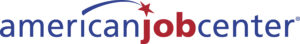 American Job Center logo, blue and red text with a red star and swoosh