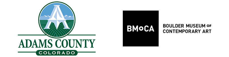 Adams County Colorado logo alongside BMOCA Boulder Museum of Contemporary Art logo