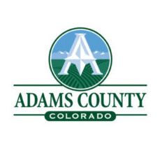 Adams County Colorado logo with stylized "A" over fields and mountains