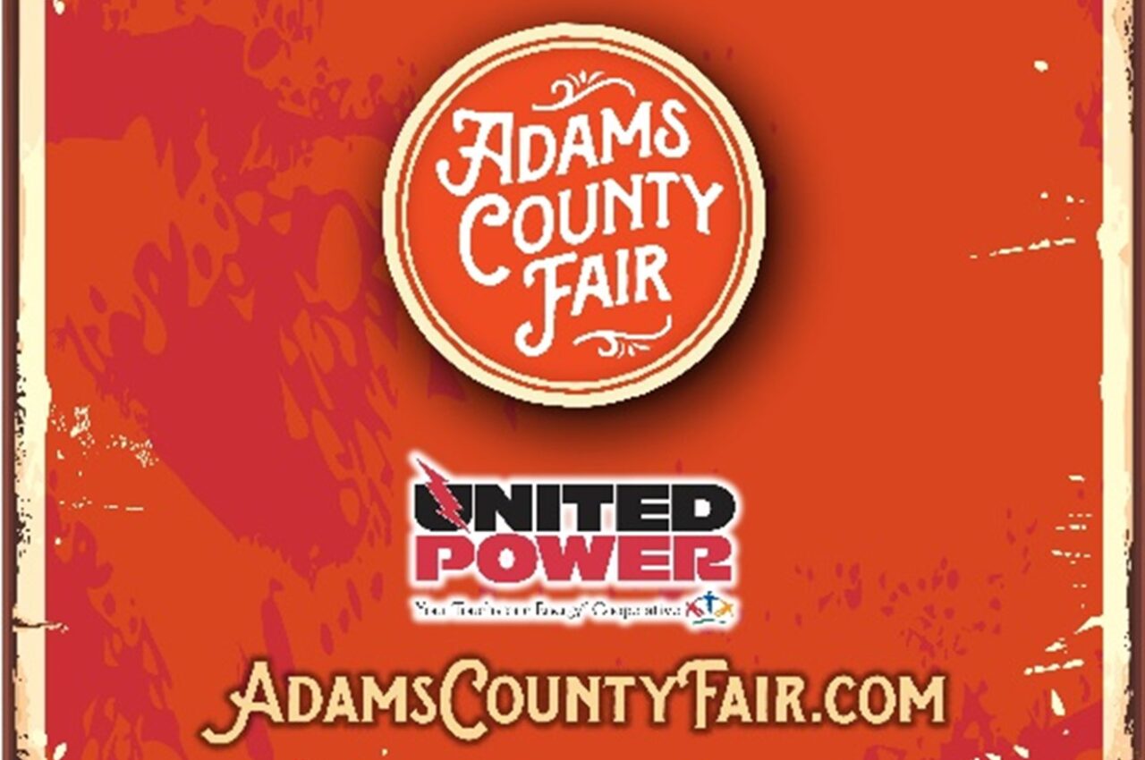 Adams County Fair poster, July 30 - Aug 3, sponsor United Power, website AdamsCountyFair.com