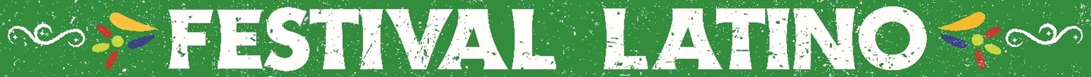 Festival Latino banner with colorful abstract shapes on a green background