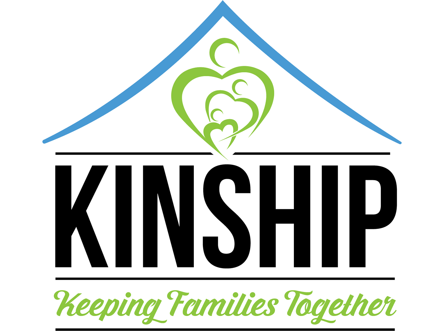 Kinship logo with green family figures, text: "Keeping Families Together"