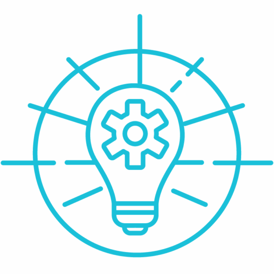 Light bulb with gear inside, symbolizing innovative ideas on blue background
