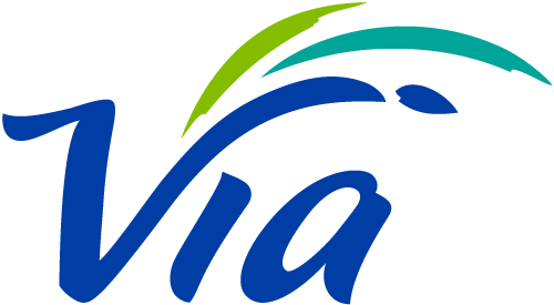 Via logo with blue text and green swooshes