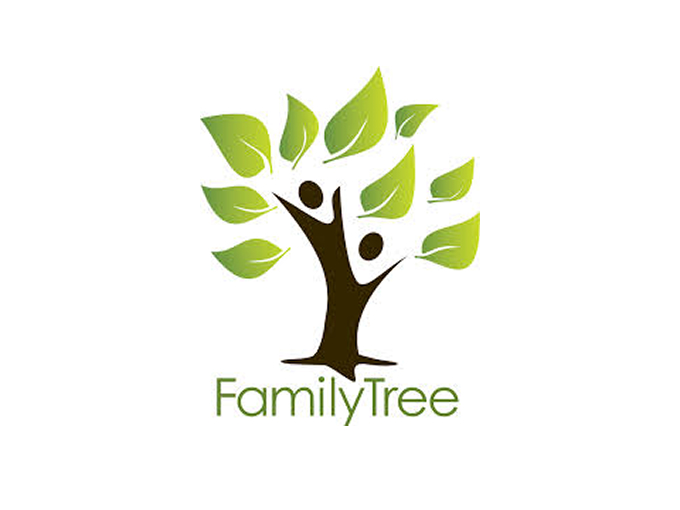 FamilyTree logo, stylized tree with human branches and green leaves