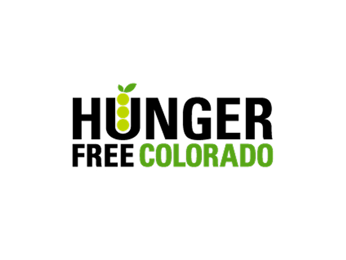 Hunger Free Colorado logo with green pea pod resembling the letter "U"